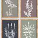 GUMEYJIA Boho Wall Art Set of 4 Framed Herb Prints Botanical White Floral Sketches with Gray and Sage Green Background Modern Farmhouse Decor Home Kitchen Wall Decor (8x10 in)