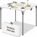 34" Square Folding Card Table, Fold-in-Half Portable Table, White