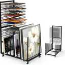 Art Drying Rack with 20 Removable Shelves & 7 Partitions,Metal Art Storage Rack Canvas Storage Painting Storage with Lockable Wheels for Classrooms,Art Studio