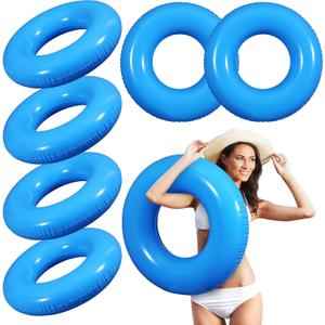 6 Pcs Inflatable Pool Floats 28 Inches Swim Tube Bulk for Adults Swimming Ring Pool Floaties for Beach Party Decorations Women and Men River Lake Summer Vacation Holiday (Blue)