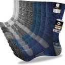 Mens Cotton Boot Crew Socks, 5 Pairs Full Cushion Socks Moisture-Wicking & Reinforced for Work Hiking Walking Outdoor, Size 10-13