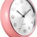 Accqura 12 Inch Vintage Retro Wall Clock, Silent Non-Ticking Metal Dial & Domed Glass Battery Operated, Design for Kitchen Living Room, Bedroom,Office (Coral Pink)