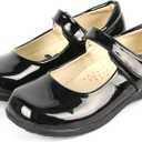 DADAWEN Girl's Strap School Uniform Dress Shoe Mary Jane Flat (Toddler/ Little Kid/ Big Kid) Black/ Patent US Size 1 M Little Kid