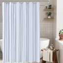 ORTIGIA Blue and White Striped Shower Curtain with 12 Metal Hooks, Crinkled Lightweight Textured Fabric Modern Farmhouse Minimalist Bathroom Curtain 72x72 Inch