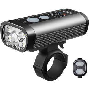 RAVEMEN PR2400 Bike Light for Mountain Biking, 2400 Lumens Bike Headlight with OLED Runtime Display, USB Output, Far Reaching High Beam, Anti-Glare Low Beam, IPX8 Waterproof