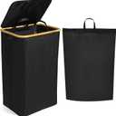 Luxe Laundry Clothing Hamper - 120L Large Laundry Basket with Bamboo Lid & Removable Inner Bag for Dirty Clothes - Free Standing, Tall, Collapsible, High-Capacity & Stylish Design Basket Bin, Black