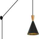 Modern Plug in Pendant Light Fixtures, Height Adjustable Hanging Lamp with Pulley, Minimalist Pendant Light for Kicthen Island, Dining Room, Living Room, Corner Growth Lighting, Black