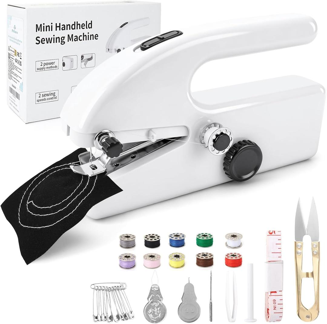 Philorn Mini Handheld Sewing Machine, Quick Portable Sewing Machine for Beginners, Sewing Kit for Home Travel and Craft Projects