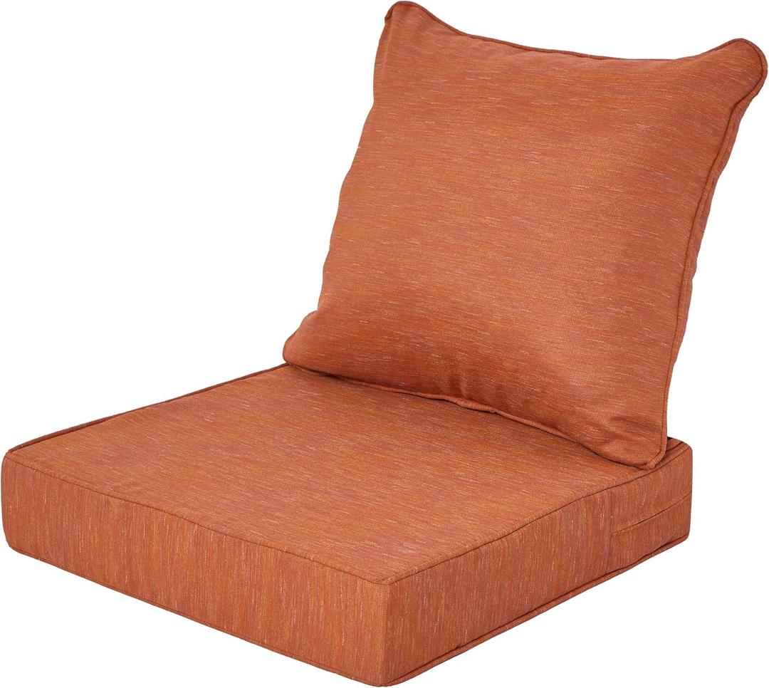 Outdoor Patio Cushions,Water-Resistant,24x24 Inch,Burnt Orange | Deep Seat Patio Furniture Cushion for Chair&Loveseat&Sofa,Fade-Resistant,Removable Cover,Thick Pad,For Deck&Lawn&Yard,1 Set
