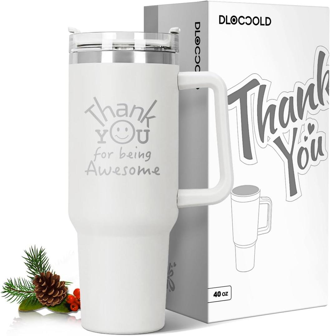 DLOCCOLD Thank You Gifts, Christmas Gifts for Coworkers, Employee Appreciation Gifts, Inspirational Birthday Gifts, Friends, Teacher, You Are Awesome, 40oz Tumbler with Handle, White