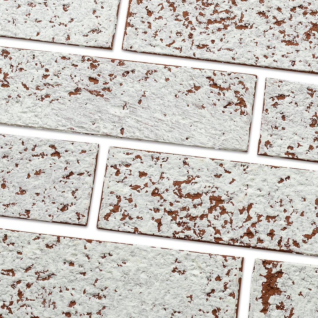 100 Whitewash Red Faux Brick Wall Tiles, 3D Thin Brick Veneers for Bedroom, Bathroom, Kitchen, Fireplace and Fence Wall Panels (14.2 sq ft)