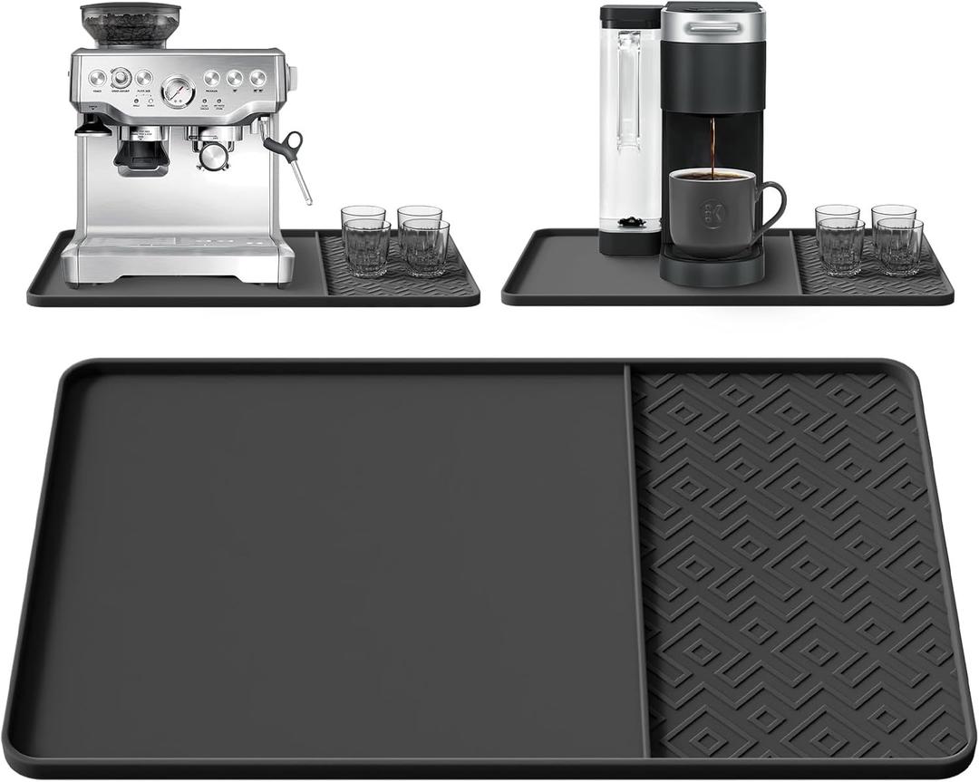 Silicone Coffee Mat with Raised Edges 19" x 12"  Waterproof Countertop Mat, Coffee Maker Pad, Espresso Machine Mat, Heat Resistant Dish Drying Mat (Black)