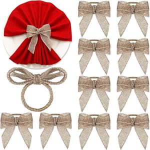 LemonRoad 12 Pcs Christmas Napkin Rings Set Burlap Bow Xmas Napkin Holder Chic Buckle for Christmas Dinner Parties Wedding Dining Table Decoration