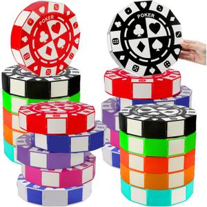 20 PCS Casino Theme Party Decor 9 Inch Poker Chip Casino Decor Box Large Poker Chip Party Boxes Jumbo Chip Table Centerpiece for Casino Game Night Las Vegas New Year Party Supplies