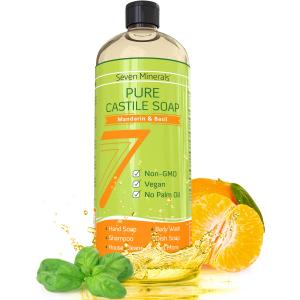 Pure Castile Soap, Mandarin Basil - No Palm Oil, GMO-Free - Gentle Liquid Soap For Sensitive Skin & Baby Wash - All Natural Vegan Formula with Organic Carrier Oils (33.8 fl oz)