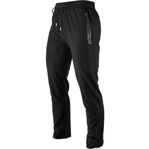 Men's Lightweight Quick Dry Hiking Running Pants Outdoor Sports Breathable Zipper Pockets Athletic Work Pants (Black, L)
