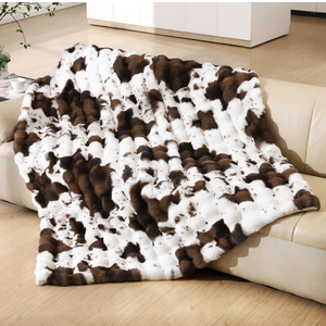 PLUUSHUU Faux Fur Throw Blanket for Couch, Fluffy Fuzzy Plush Bubble Blanket, Soft Warm Cozy Shaggy Rabbit Blanket, Luxury Decorative Gifts for Sofa Bedroom Living Room, 60x50inch (Cow Print - Brown)