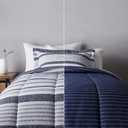 Amazon Basics Twin/Twin XL Size Ultra-Soft Lightweight Microfiber Reversible 2-Piece Bedding Comforter Set, Blue Denim/Beige Stripes
