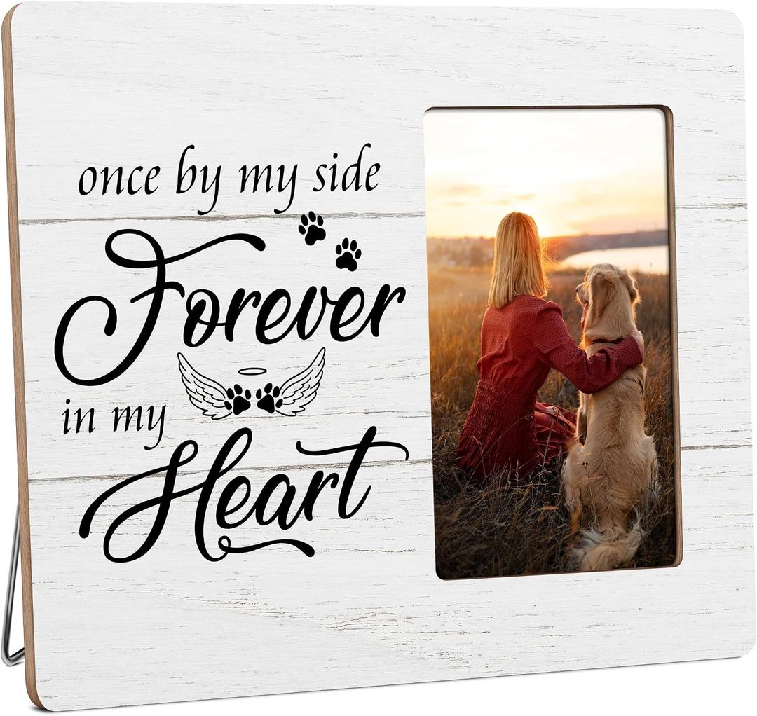 Dog Memorial Gifts for Loss of Dog, Pet Loss Sympathy Gift, Once By My Side Forever in My Heart Wooden Picture Frames, 4x6 inch Photo