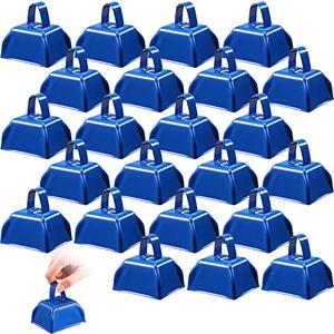 Zhengmy 24 Pcs Metal Cowbells Noisemakers with Handles, Cow Bells Noise Makers for Sporting Events 3 Inch Bulk Cheering for Football Baseball Games Team Wedding Celebrations(Blue)