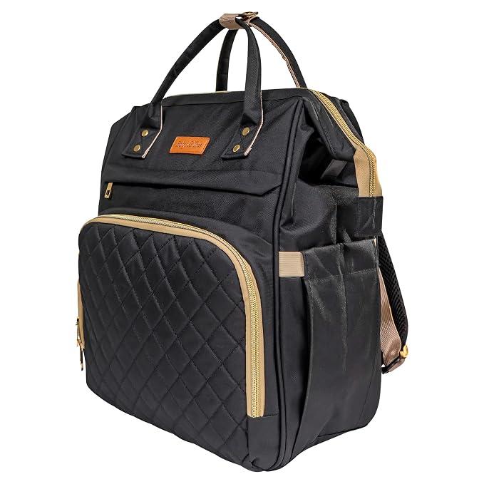 Travel Black Diaper Bag Backpack | Insulated Bottle Pockets | Changing Pad | Baby Registry Gift (18 x 32 x 41.9)