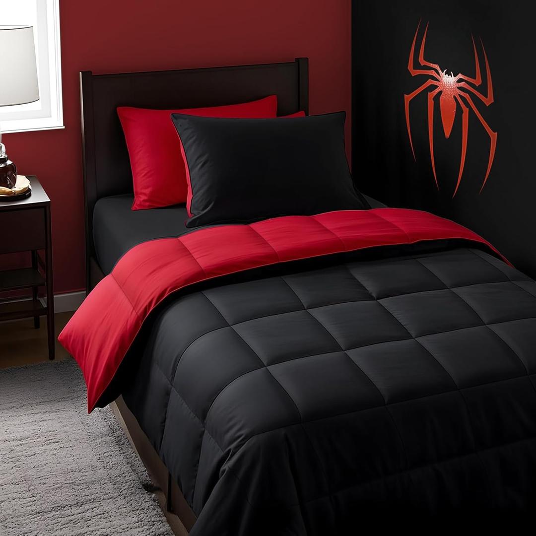 Anluoer Twin Comforter Set 5 Pieces, Black Bed in a Bag Bedding Set with 1 Comforter(68"*88"), 1 Pillow Sham, 1 Pillowcase, 1 Flat Sheet, 1 Fitted Sheet(39"*75")