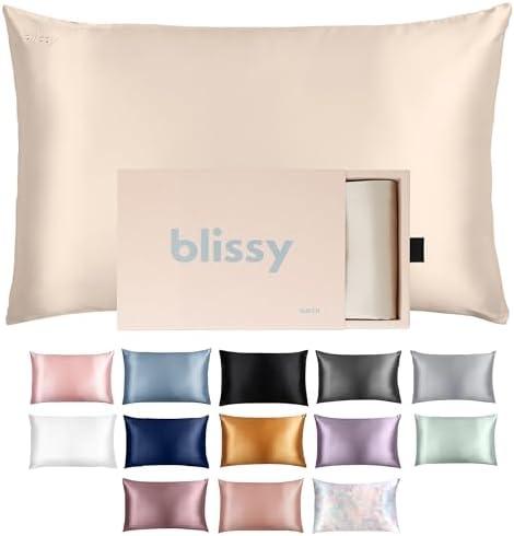 Blissy Silk Pillowcase - 100% Pure Mulberry Silk - 22 Momme 6A High-Grade Fibers - Silk Pillow Cover for Hair & Skin - Regular, Queen & King (Champagne, Standard)
