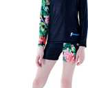 Girls Swimsuit Two Piece Rash Guard Set for Years UPF 50+ UV Protective Long Sleeve Swimwear (11-12 Years, Black/Flower)