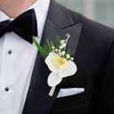 Rinlong 2Pcs White Orchid Boutonnieres for Men Wedding Groom Artificial Orchid Boutonniere Groomsmen Boutineer Prom Homecoming Accessories