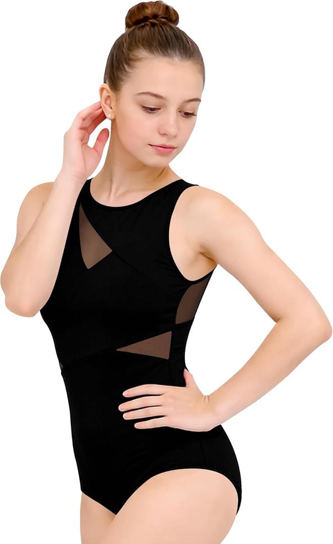 MOLLDAN Women Dance Leotard Mesh Ballet Gymnastics Dancewear,Full Front Lining (X-Large, Black)