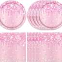 40 PCS Pink Birthday Decorations Light Pink Diamond Theme Birthday Disposable Tableware Paper Plates and Napkins for Wedding Baby Shower Serves 20