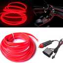 MaxLax El Wire Red Interior Car LED Strip Lights, 10m neon Wire 12V with Fuse Protection for Automotive Car Interior Decoration with 6mm Sewing Edge (32.8 ft)