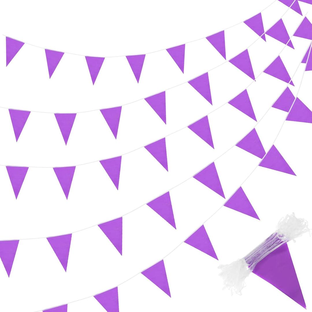 Preboun 400 ft Solid Pennant Banner Flags 240 Pcs String Hanging DIY Triangle Bunting Bulk Garland for Grand Opening Carnival Birthday Party Decoration Outdoor(Purple)