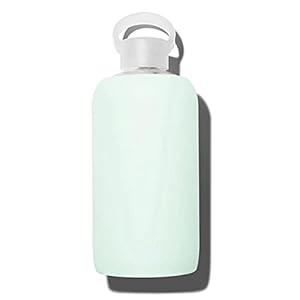 bkr - Big Smooth Haven - Reusable Glass Water Bottle - Leakproof, Durable, & Workout Friendly, Carrying Loop - Dishwasher Safe - Removable Silicone Sleeve - BPA Free - 32oz/ 1L - Mint Sea Glass