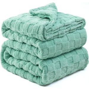Kaisa Premium Sage Green Fleece Blanket, Soft Breathable 50" x 60" Couch Throw for All Season Use, Checkered Pattern, Cute for Teen Girls' Home Decor