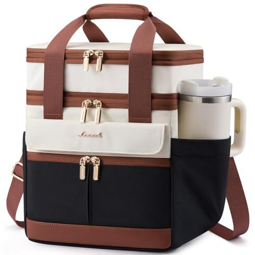 LOVEVOOK Insulated Lunch Bag Women Men,Expandable Double Deck Lunch Box for Women With Large Cup Holder,Leakproof Cooler Bag For Adult Lunch Tote Bag Work Picnic Beach with Adjustable Shoulder Strap