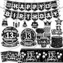 13th Birthday Decorations for Boys Tableware Set, Black Themed 13th Birthday, Banner Officially a Teenager Party Decorations for Kids Boys Teenager Favors