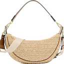 Straw Crossbody Bags for Women Beach Woven Hobo Handbag Summer Chic Crescent Shoulder Purses with Adjustable Strap 2025 Khaki