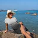 GOKATOSAU Women's Sexy Bodycon Short Sleeve Slit Ruched Summer Club Party Midi Dress Gradient White (L)