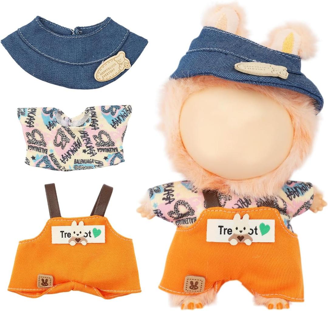 Clothes for Labubu, Cute Outfit for 17cm Labubu Doll,Clothes Set for 17cm Toys, Premium Doll Onesie for Dress up Unique Style, Adorable Stylish (Orange Set)