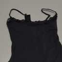 SUUKSESS Women Square Neck Lace Bodysuit Sleeveless Spaghetti Strap Tank Top (Small, Black)