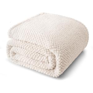 Whale Flotilla Queen Size Fuzzy Fleece Blanket for Bed, 90x90 Inch Fluffy Warm Soft Jacquard Blankets for All Season, Lightweight and Cozy, Ivory