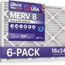 BNX TruFilter 16x24x1 Air Filter MERV 8 (6-Pack) - MADE IN USA  Dust & Pet Defense Pleated Air Conditioner HVAC AC Furnace Filters for Dust, Pet, Mold, Pollen MPR 600  700 & FPR 5