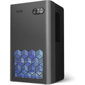 ToLife Dehumidifiers for Home 95 OZ Water Tank, 1000 sq.ft Dehumidifier for Basement Bedroom Bathroom with Auto Shut Off 7 Colors LED Light,Grey