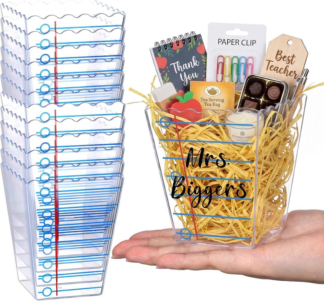 Mimorou 12 Pcs Teacher Gift Box Teacher Appreciation Gift Container Thank You Pencil Notebook Composition Book Crayon Candy Popcorn Holders for End of Year Graduation Party (Lined Style)