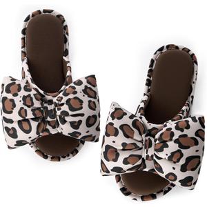EverFoams Women's Satin Open-Toe Bow Slippers Indoor Bedroom House Shoes | machine-washable,gifts,anti-slip sole,lightweight,cozy,, Size US 9-10