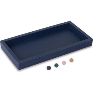 Small Silicone Bathroom Vanity Tray Rectangle Soap and Sponge Holder Kitchen Sink Organizer for Scrubber, Lotion Bottles, Perfume, Jewelry, Candle, Key Trinket Ring, Dark Blue (7.9" x 4.0")