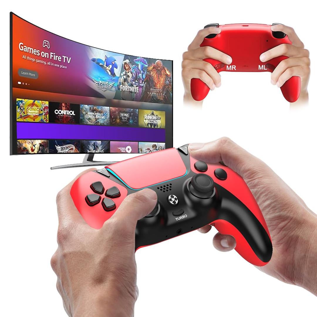 UGAME Replacement for Luna Controller, Ymir Wireless Controller for Fire TV with 2 Back Paddles Macro Turbo 1200 mAh Battery, Made for Luna PS4 PC, ldeal for Christmas, Red