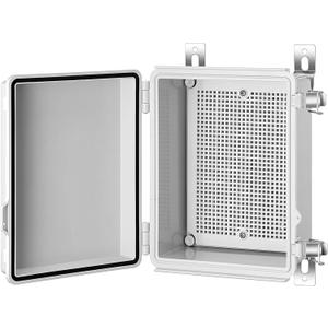 Gratury Junction Box, IP67 Waterproof Plastic Enclosure for Electrical Project, Hinged Grey Cover, Includes Mounting Plate and Wall Bracket 220170110mm (8.6"6.7"4.3")