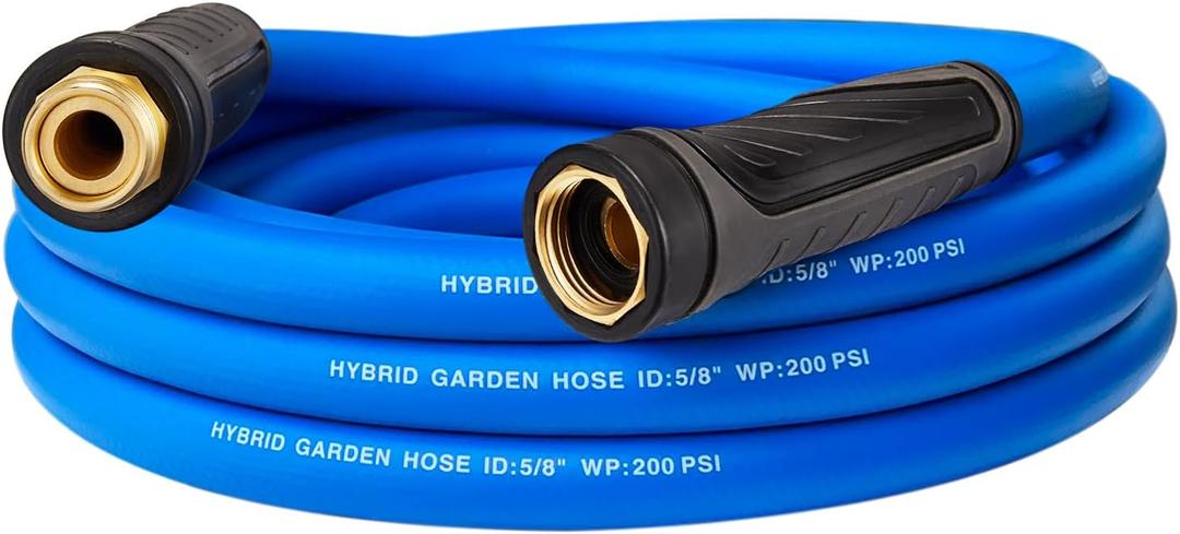 Upgraded Garden Hose 5 ft with 360 Rotating Handle, New Hybrid Water Hose 5/8 IN x 5FT, Flexible, Lightweight, Durable, Heavy Duty, All-weather, 3/4 IN GHT Solid Brass Fittings, Blue